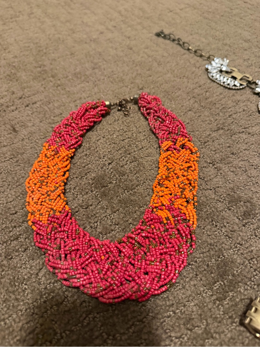 G.H. Bass & Co. Pink and Orange Braided Beaded Necklace